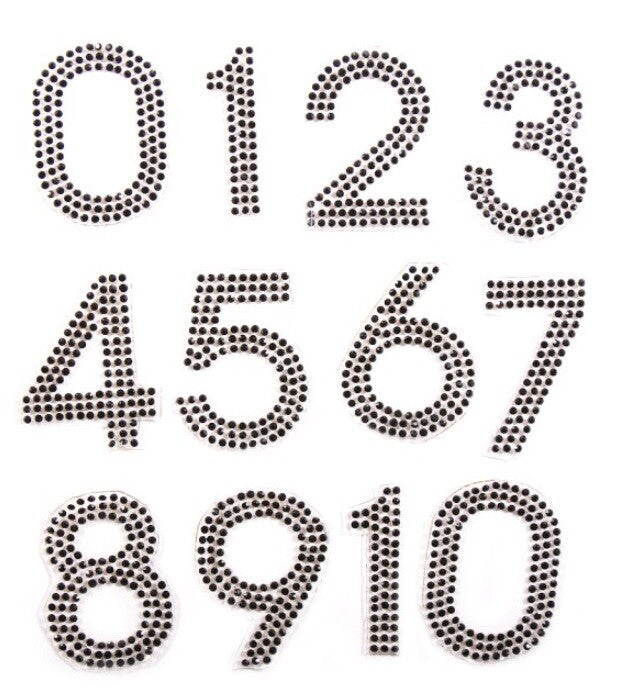 Number Crystal Rhinestone Letter Patch Patches Iron on Hotfix Numbers Customise - Black
