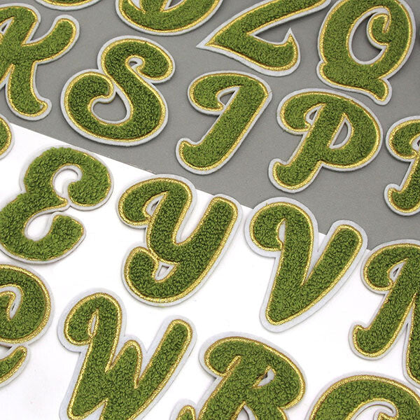 5 Colours Chenille Patch Letter Patches Iron on Sew on Alphabet Embroidery - Army Green