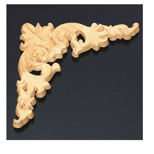 12.5 x 12.5cm Exquisite Classic Wood Carved Corner Applique Furniture Natural