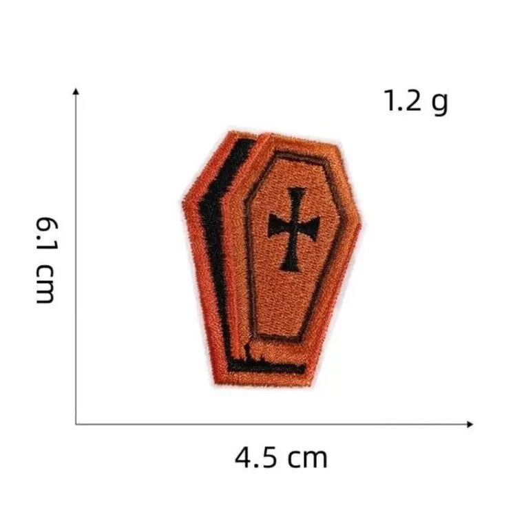 Halloween Patches Pumpkin Witch Cat Bat Ghost Embroidered Badge Iron On Sew - Coffin