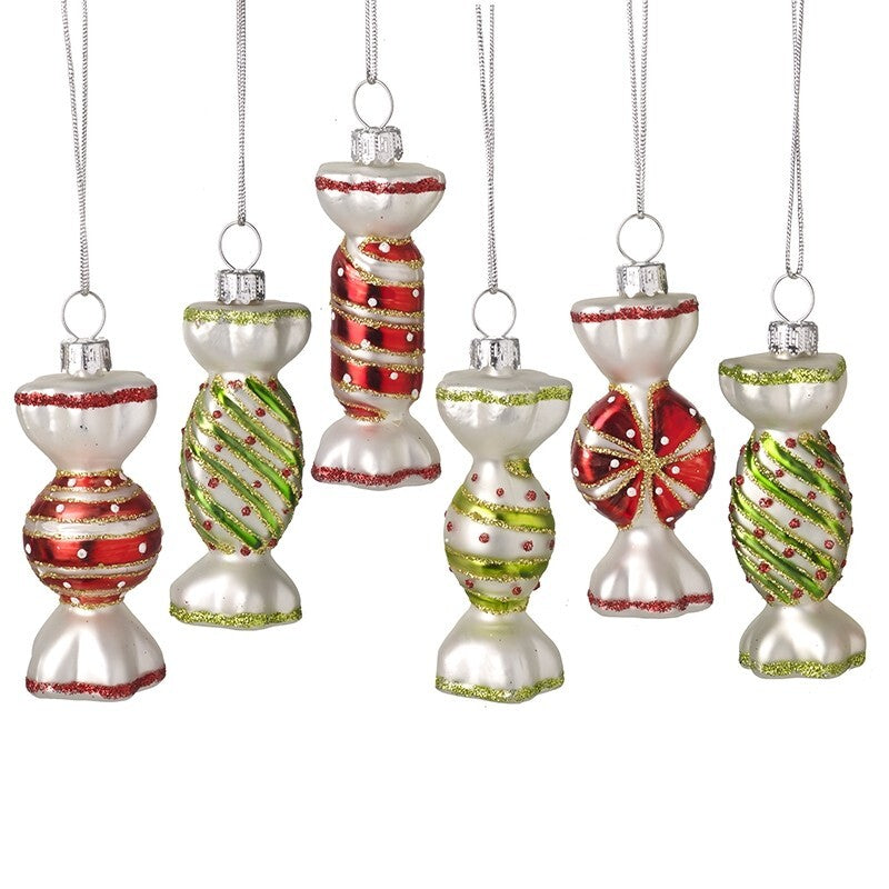 Glass Handcrafted Baubles Premium Traditional Christmas Tree Decoration - 6 Pack Glass Sweets