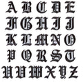 Old English Medieval Letter Patch Patches Iron on Alphabet Embroidery Customise - Black & White Outline