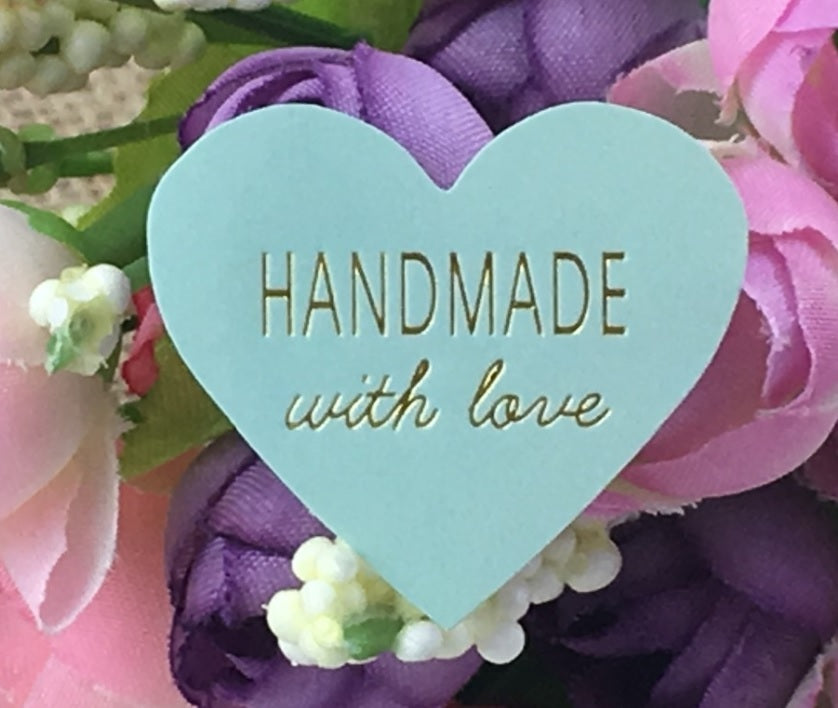 Handmade with Love Gift Seal Craft Stickers Labels Green Mint & Gold Text