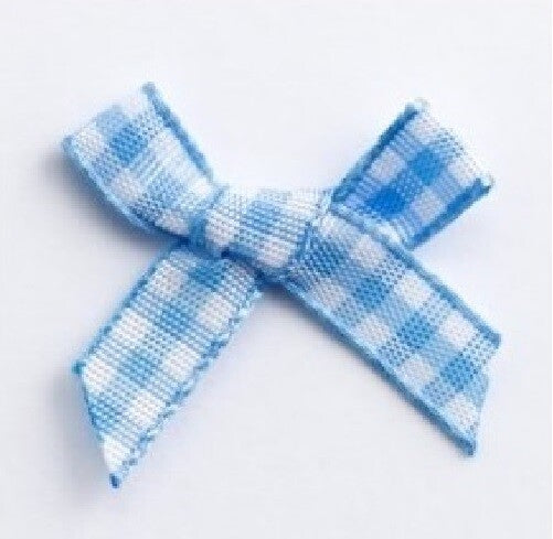 3cm Gingham Bow 6mm Bows Pre Tied Ribbon Sewing Crafts Wedding Cards Scrapbook - Blue