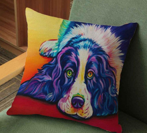 CUSHION COVER DECORATIVE DOG BREEDS ART CANVAS VINTAGE RETRO 43 x 43 CM - 8