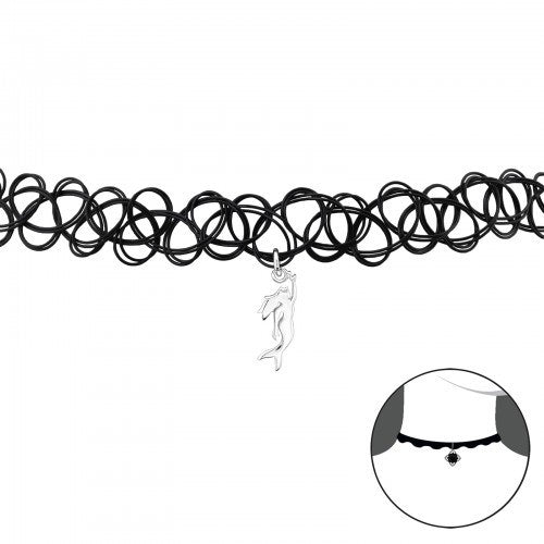 925 Sterling Silver Mermaid on Adjustable Stretch Choker & Gift Bag