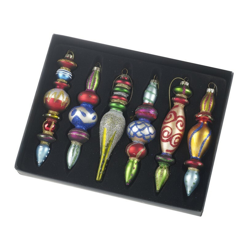 Glass Handcrafted Baubles Premium Traditional Christmas Tree Decoration - 6 Multi Coloured Glass Ornament Bauble Set