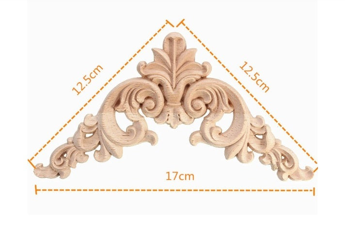 12.5 x 12.5cm Exquisite Classic Wood Carved Corner Applique Furniture Natural