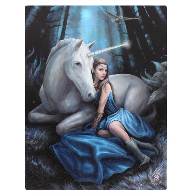 Unicorn 'Blue Moon' Canvas in Wooden Frame By Anne Stokes 25.4cm x 19.3cm