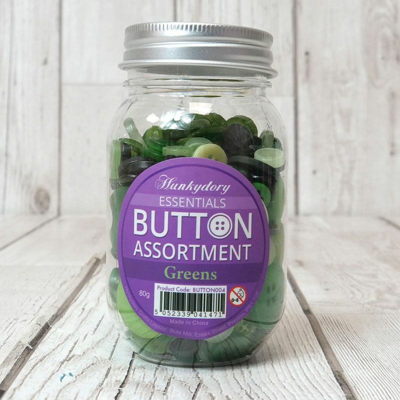 Jar of Buttons Assortment Button Button It! Craft Scrapbook Cardmaking Hunkydory - Greens Jar of Buttons - 80g