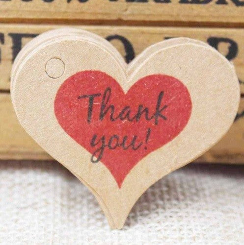 Thank You Red Heart Gift Tag Label Craft Paper Love Heart Wedding Tags 3x4cm - Brown