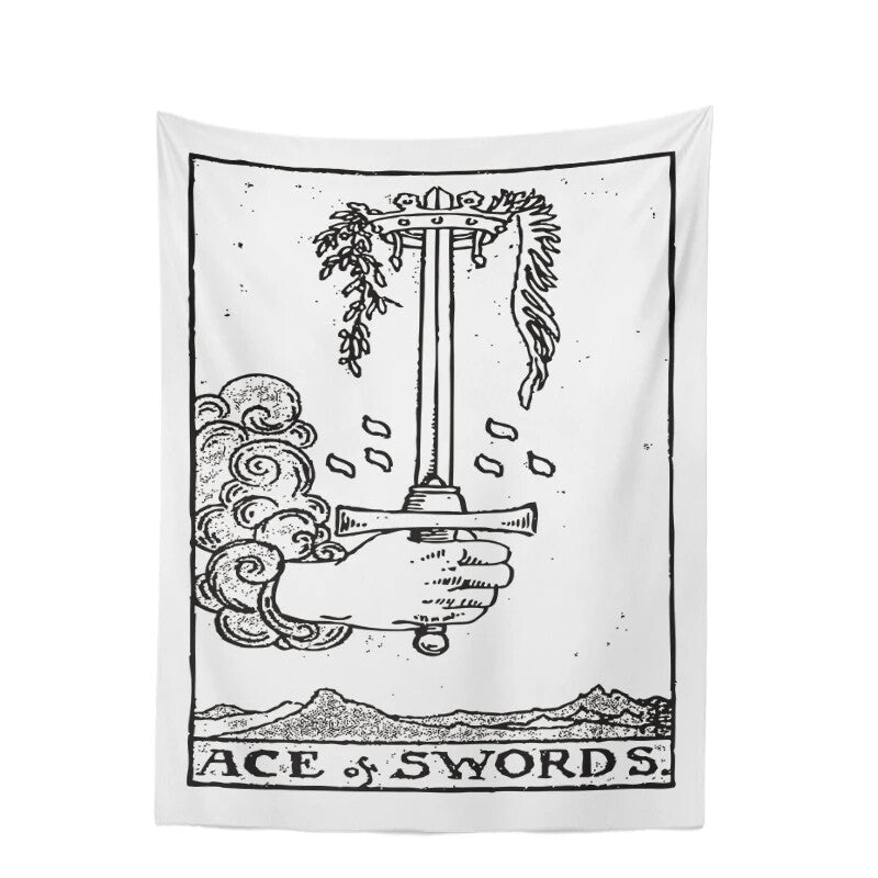 Tarot Wall Art Hanging Fabric Astral Throw Altar Cloth Wiccan Gothic Pagan Gift - Ace of Swords 150x100cm