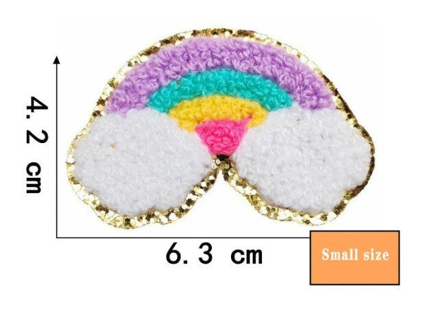 Rainbow Chenille Iron on Sew on Patch Customise Clothing Patches - Rainbow Design 2 - Smaller