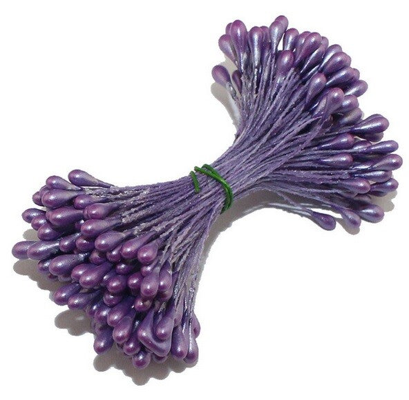 Artificial Flower Stamen Double Head Eco Friendly Wedding Floral Craft - 3mm - Purple