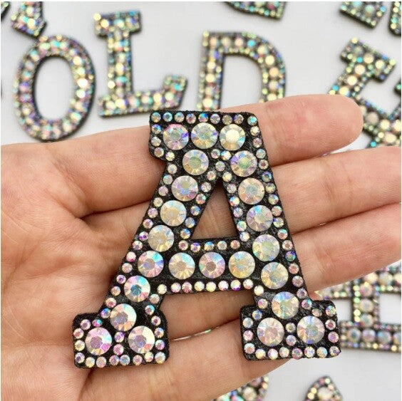 4.5cm AB Rhinestone Letter Patch Patches Glue or Sew on Alphabet Crystal