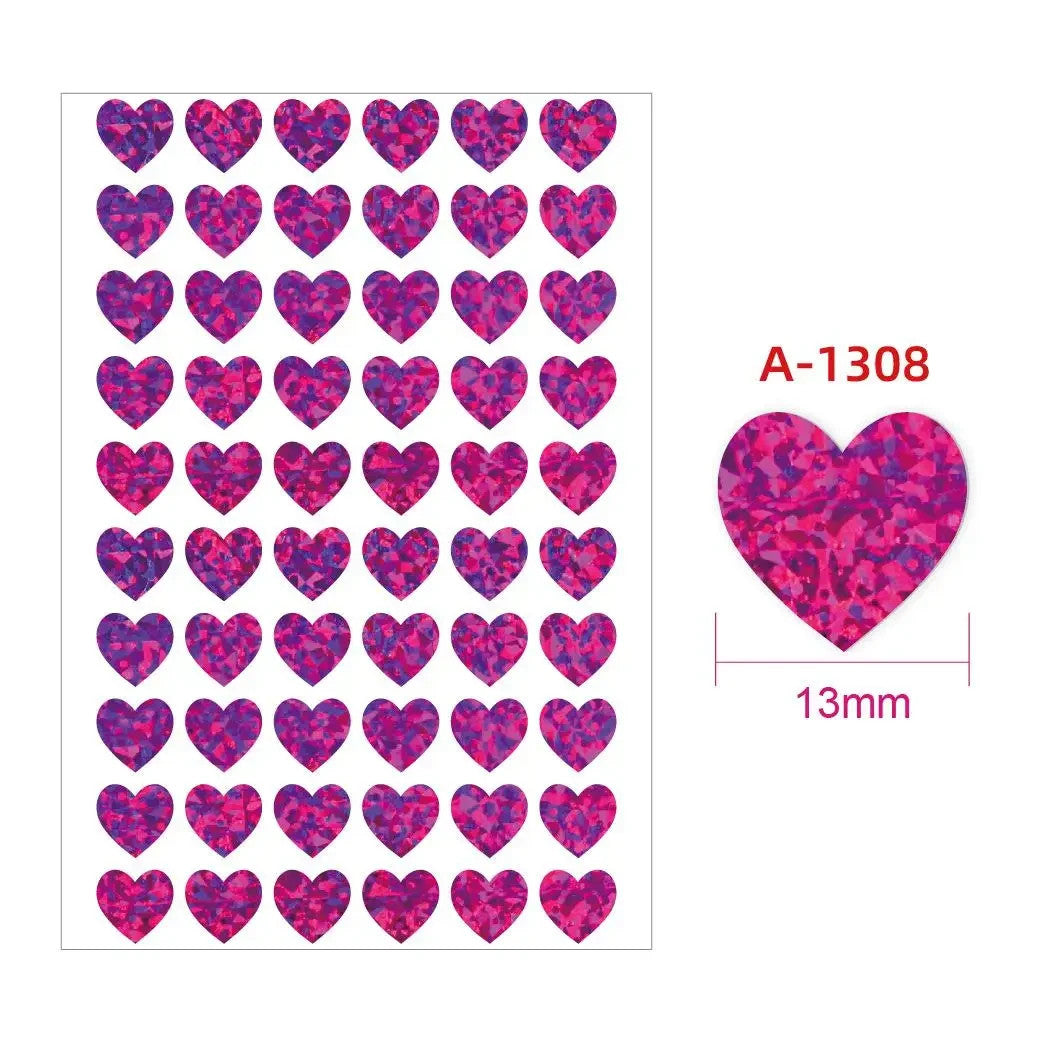 Heart Stickers Peel and Stick Hearts Laser Hologram Holographic Glitter 13mm - Pink (A1308)