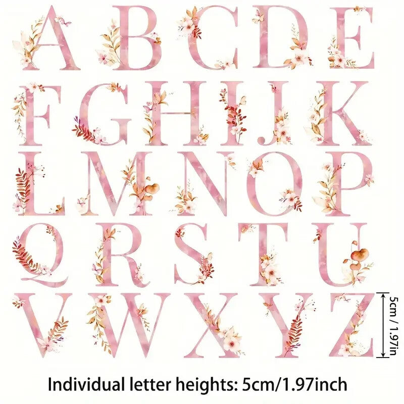All 26 Letters Alphabet Hotfix Transfer Hot Transfer Patch Pink Flower Design