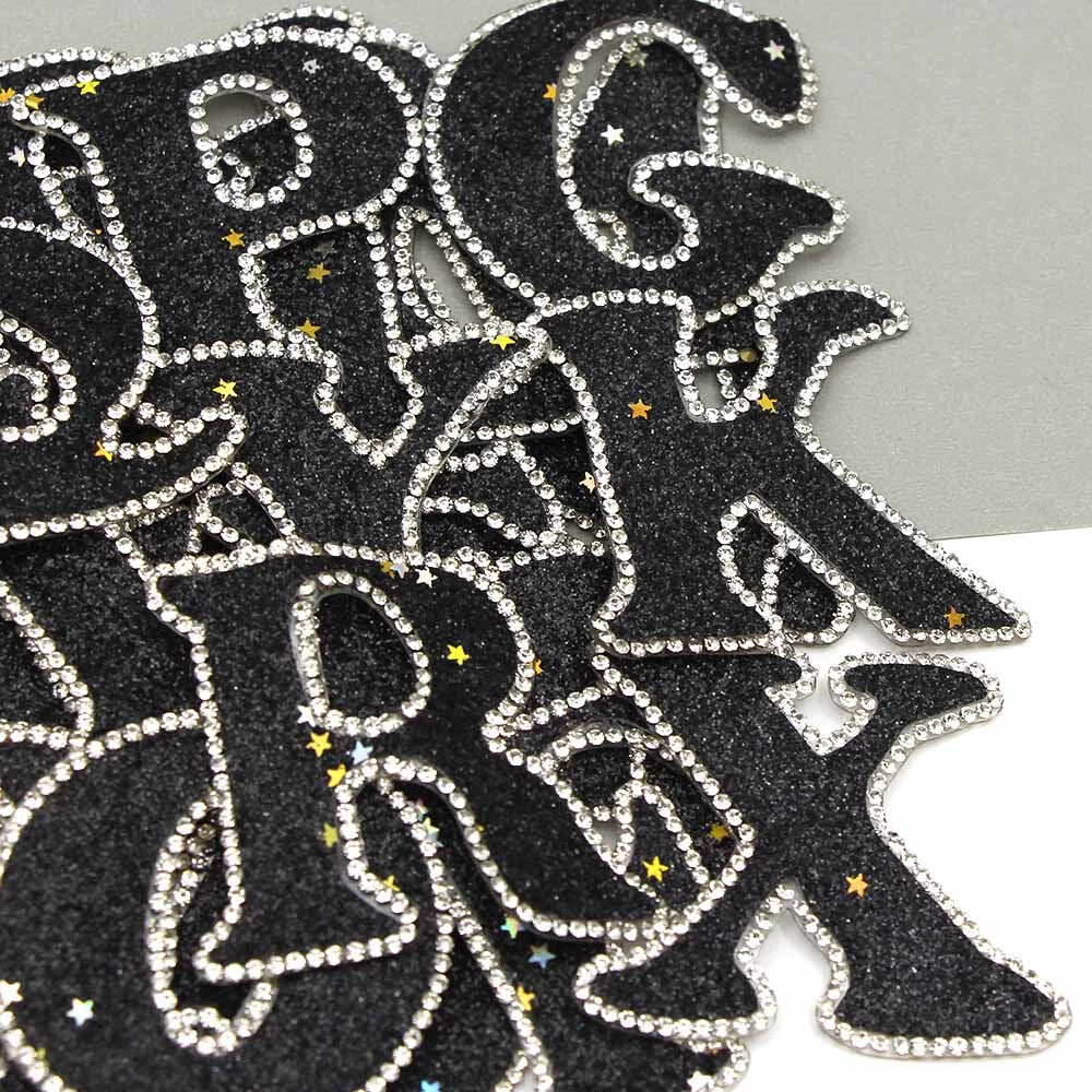 3D Rhinestone Black Glitter Letter Patch Iron on Alphabet Patches 5cm
