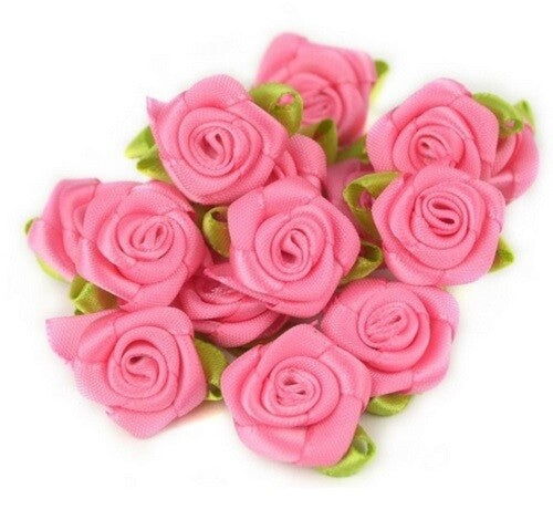 25 x Mini Rose Buds Satin Ribbon Flowers Rosebuds Wedding Card Making Craft - Rose