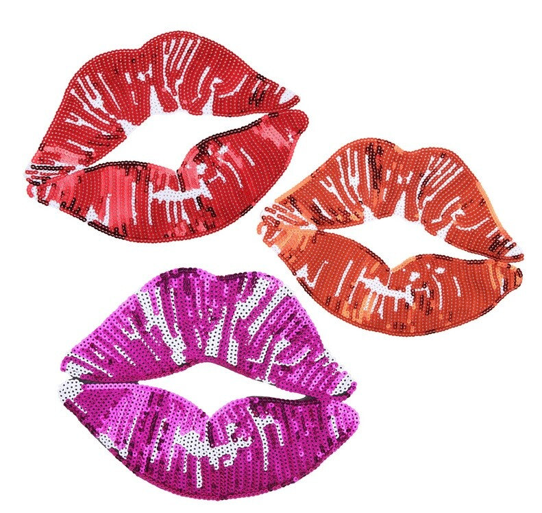 Large Lips Mouth Back Patch Lip Sequin Iron on Fashion Sweater Patch 27x20cm