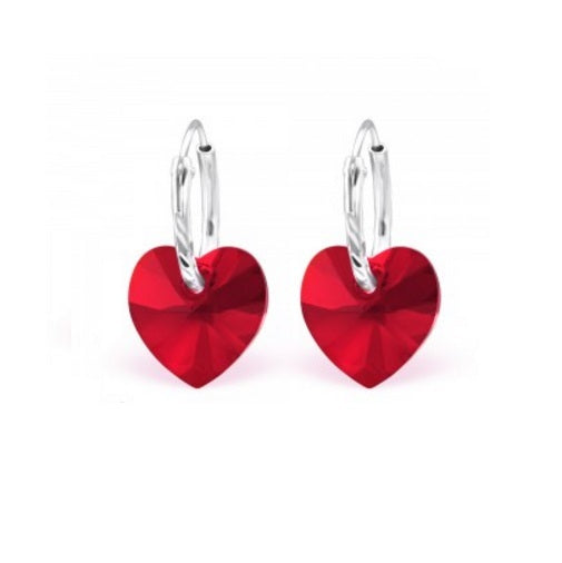 925 Sterling Silver Crystal Hoop Heart Earrings Choice of Colours - Light Siam
