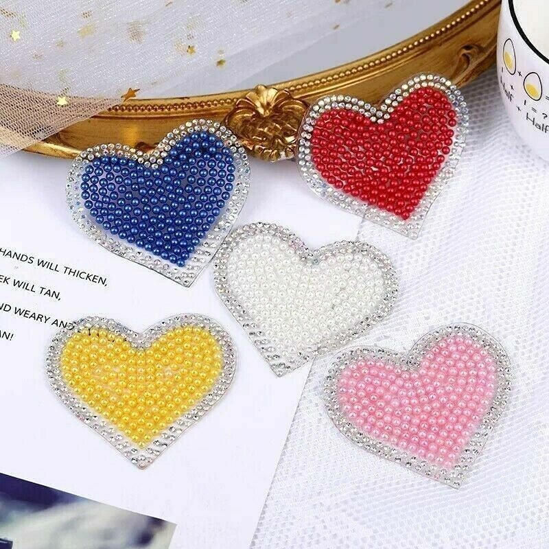 Heart Iron on Patch Rhinestone Hearts Patches customise Clothing 63x60mm