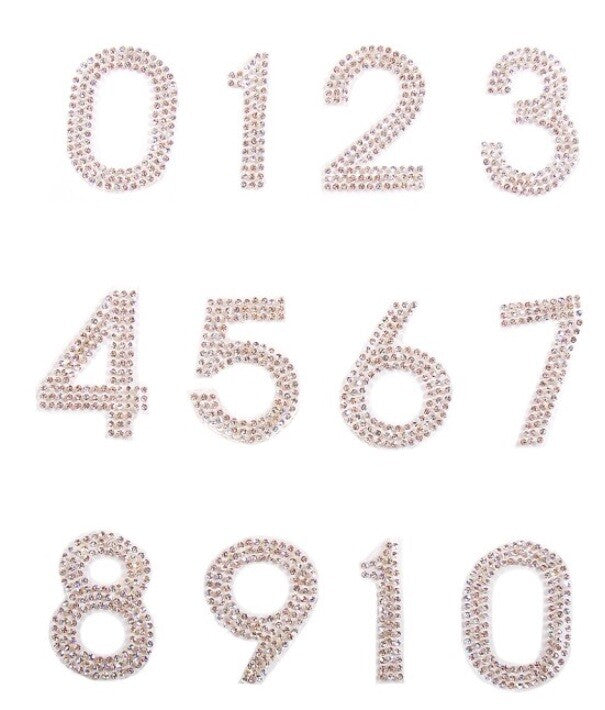 Number Crystal Rhinestone Letter Patch Patches Iron on Hotfix Numbers Customise - Silver