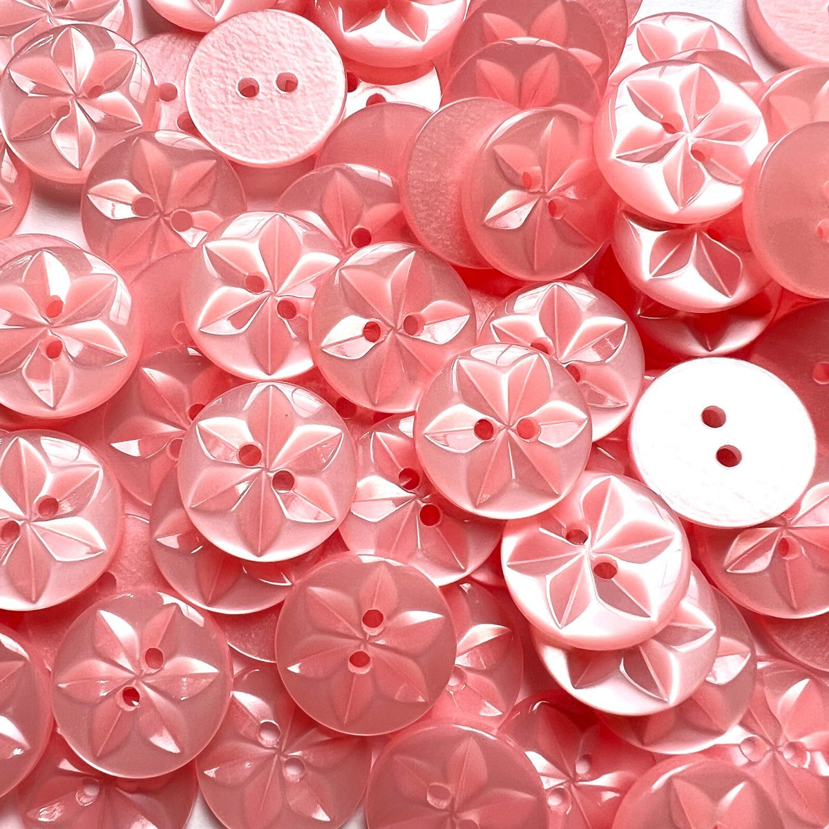 Star Buttons Round Star Pattern Baby Button - 11 Colours - 11.5mm, 14mm, 16mm - Pale Pink