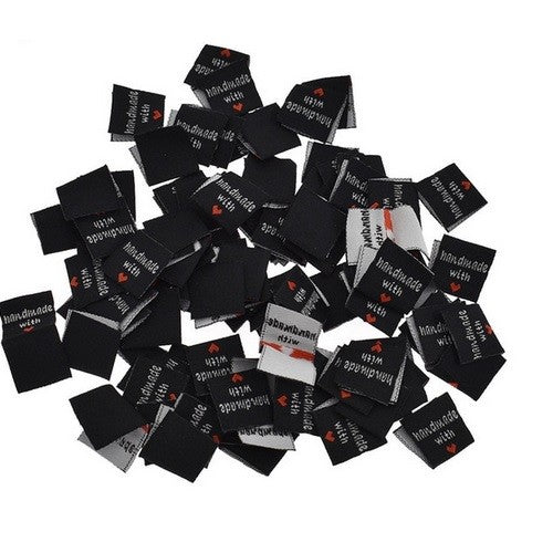 Fabric Labels 'Hand Made With Love' Sew On Garment Clothing Label Tags 2x2cm - Black