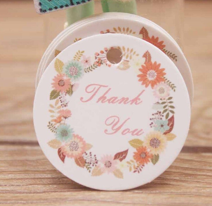 Round Tags Thank You Tag Floral Craft Gift Food Jewellery Handmade Gifts 3cm - 2