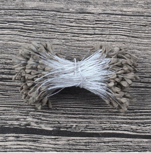 Artificial Matte Flower Heart Stamen Double Head Eco Friendly Wedding Craft 5mm - Mocha