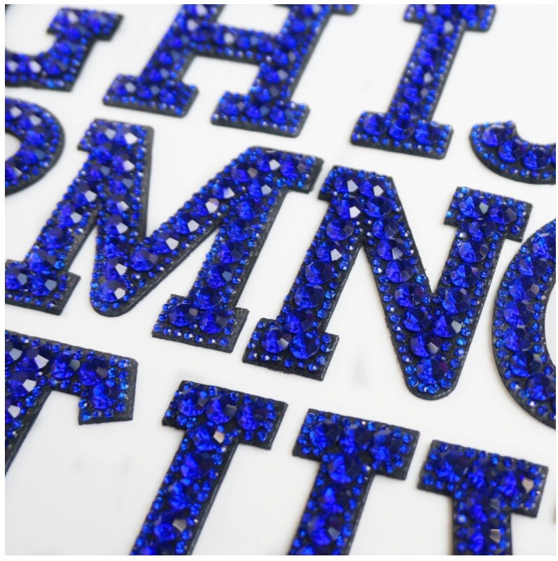 45mm / 4.5cm Blue Rhinestone Letter Patch Patches Iron / Sew on Alphabet Crystal
