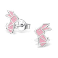 925 Sterling Silver Origami Bunny Rabbit Hare Pink Stud Earrings & Gift Box