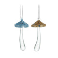 Glass Handcrafted Baubles Premium Traditional Christmas Tree Decoration - 1 Gold & 1 Blue Glass Mushroom