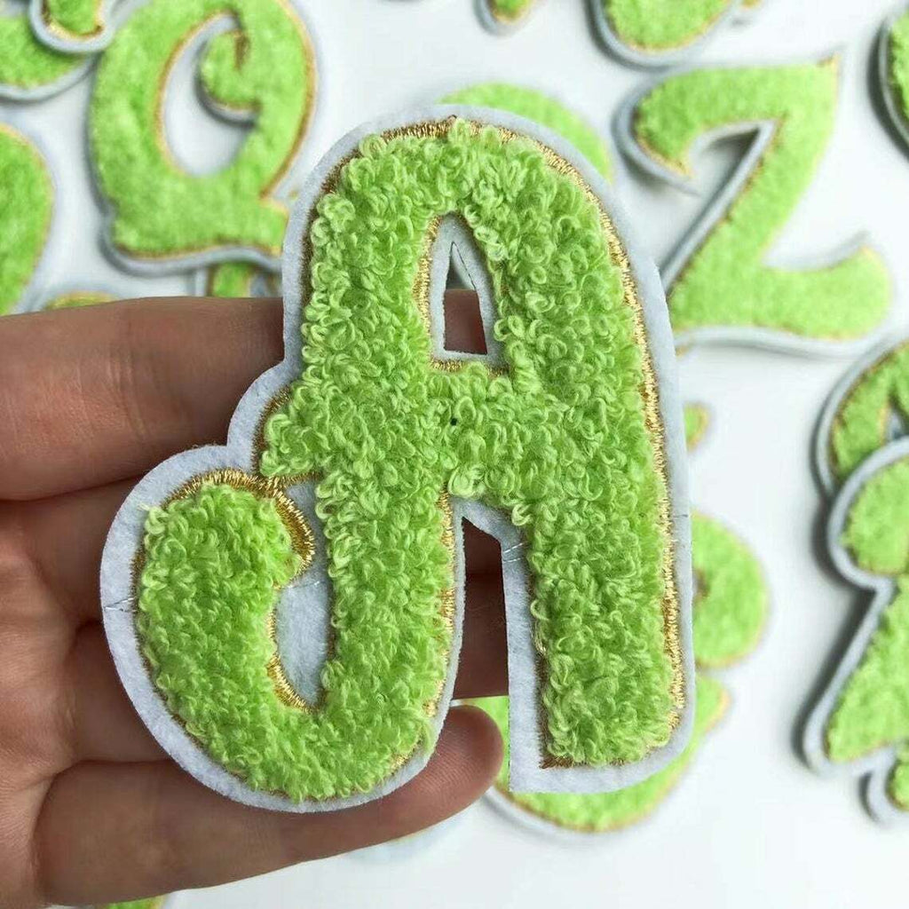 Lime Green Chenille Patch Letter Patches Iron on Sew on Alphabet Embroidered
