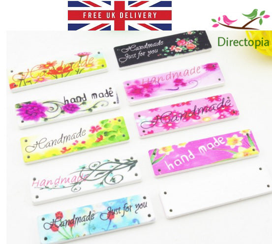 Handmade Wooden Labels Tags Connectors Sewing Crafts Button Scrapbook Vintage