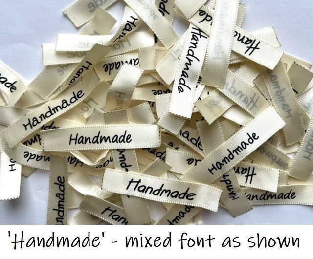 Fabric Labels 'Handmade' Hand Made Sew On Craft Clothing Label Tags 50x10mm #2 - Ivory