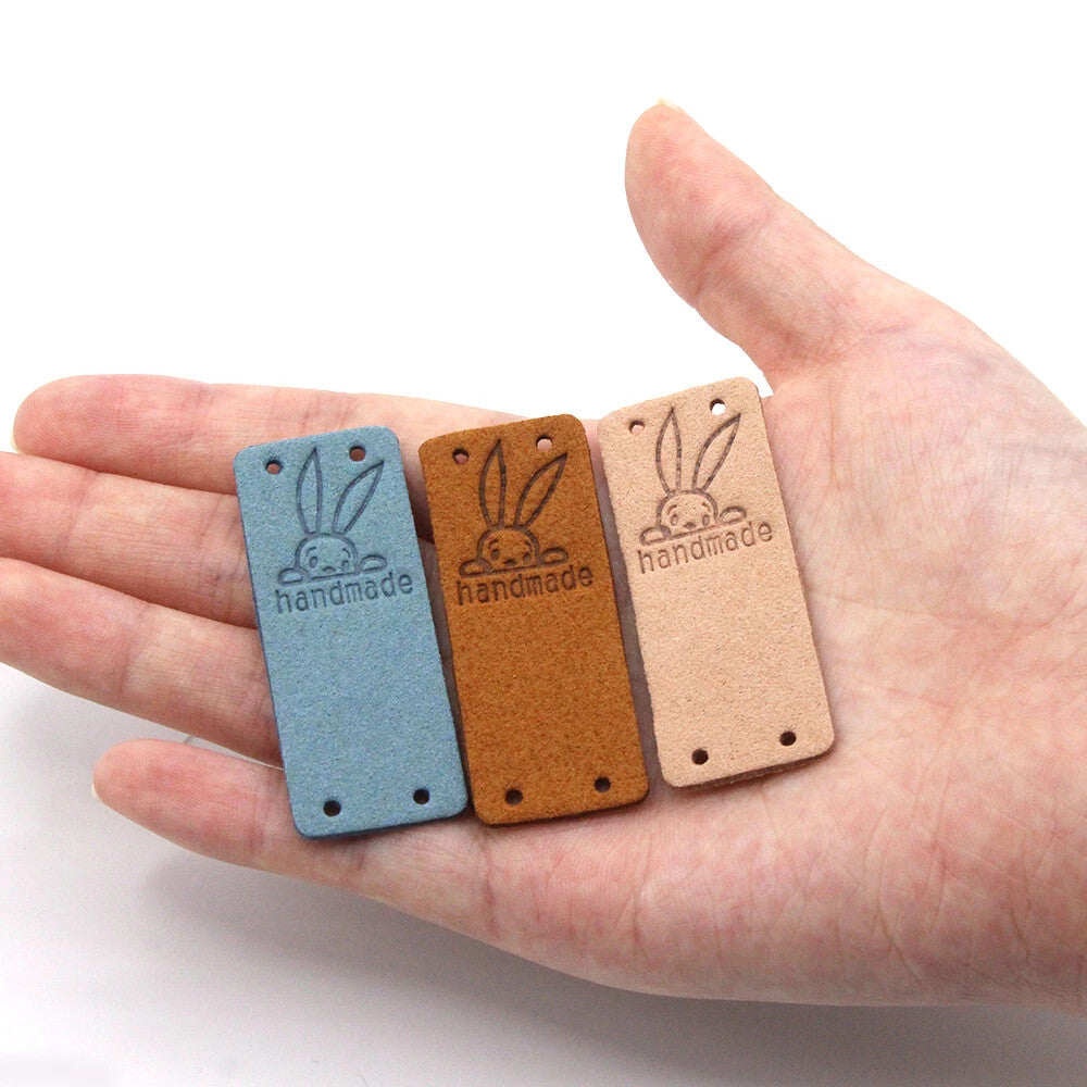 Faux Suede Leather Labels Hand Made Rabbit Bunny Clothing Tag Label Tags 5x2cm