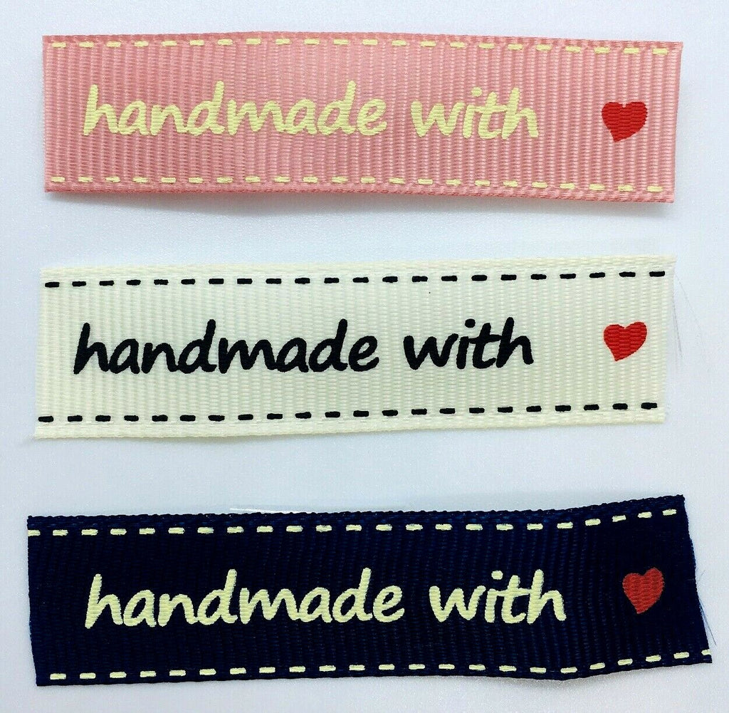 Fabric Labels 'Hand Made With Love' Sew On Craft Clothing Label Tags 65x15mm