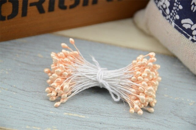 Artificial Flower Stamen Double Head Eco Friendly Wedding Floral Craft - 3mm - Peach