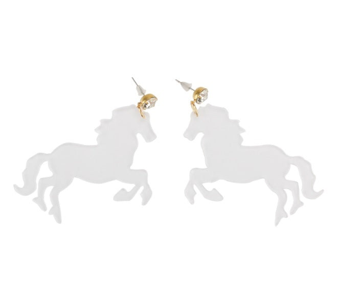 Clear Acrylic Unicorn Horse Earrings Unique Exaggerated Large Festival