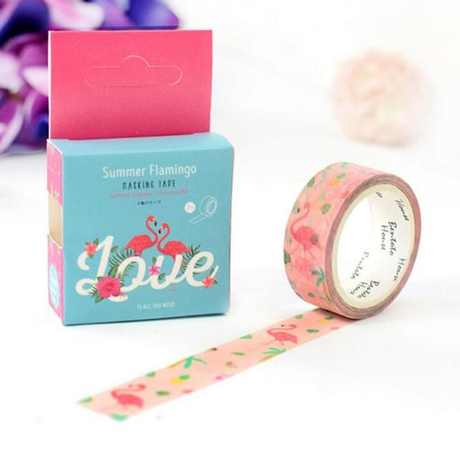 Pink Flamingo Washi Tape Decorative Paper Sticky Adhesive Sticker Craft 5m