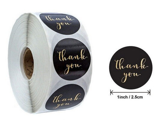 Round Labels 'Thank You' Handmade Gift Craft Seal 5 Designs Stickers 2.5cm - Black Thank You