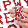 Red & Silver Glitter Varsity Letter Patch Iron or Sew on Alphabet Letters