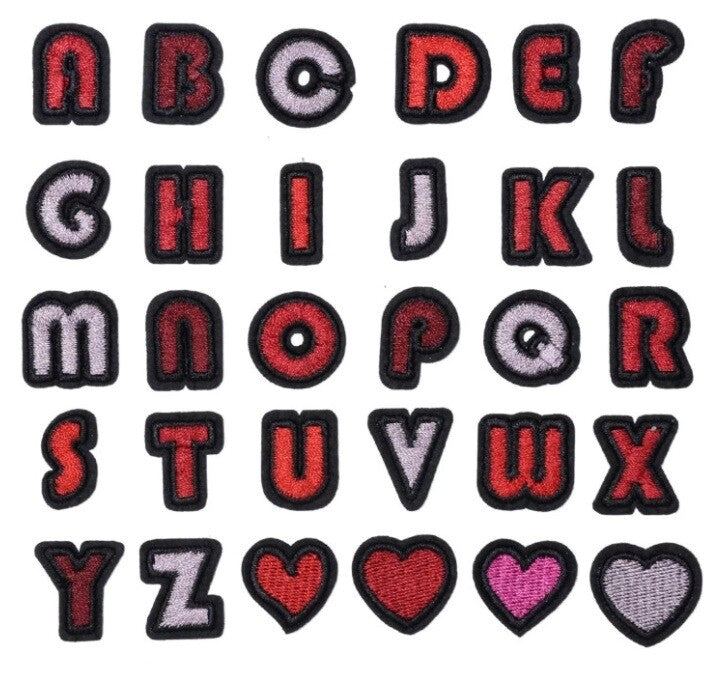 Red & Pink Letter Patch Iron or Sew on Alphabet Embroidery Customise Clothing