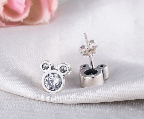 CZ Crystal Mouse Ears Stud Earrings 8x8mm & Gift Box