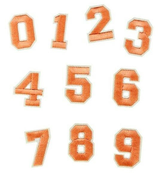 Number Patch Iron or Sew on Numbers Varsity Patches Customise Clothing 5x3cm - Orange