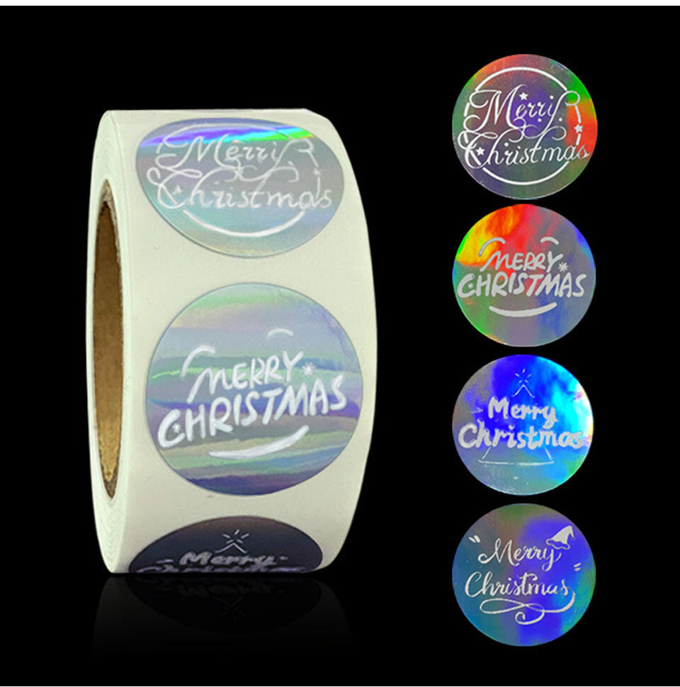 Merry Christmas Xmas Hologram Labels Stickers Gift Craft Sticker 25mm