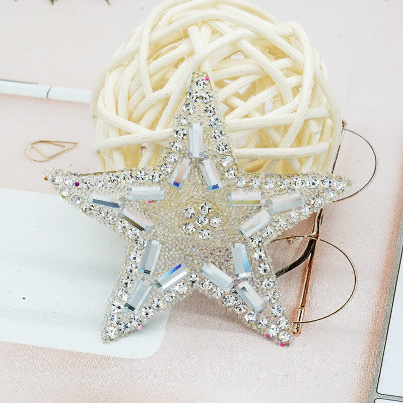 Rhinestone Embellished Star Patch Iron on Glitter Patches Space Hotfix 5.5cm - Clear / Silver