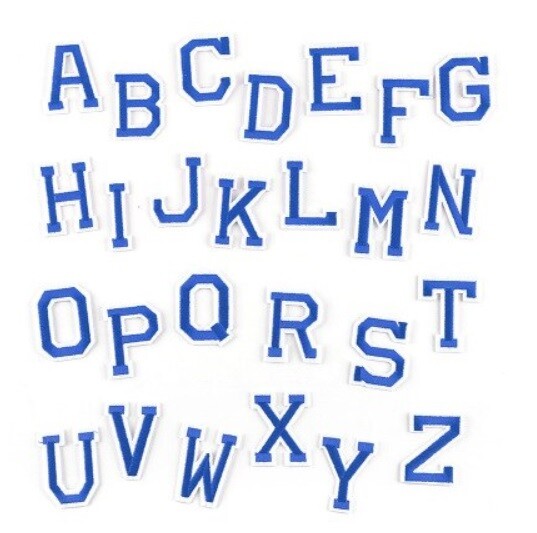 Blue Letter Patch Patches Iron or Sew on Alphabet Embroidery Customise Clothes